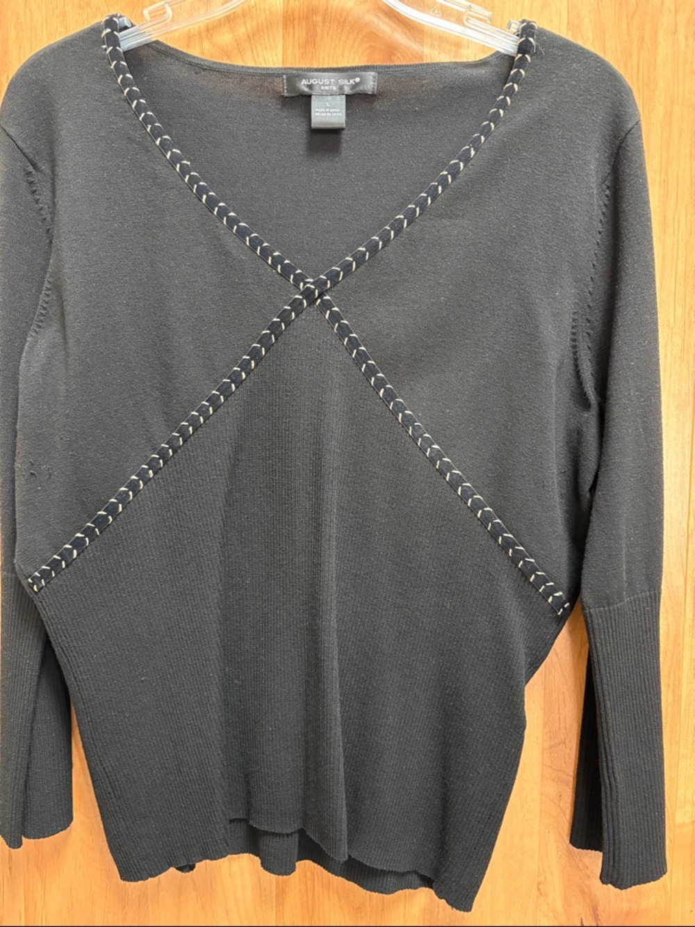 august silk Black Knit Pullover with Contrast Stitch